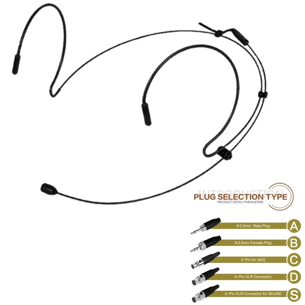 high quality Double Earhook  Headworn Microphone condenser cartridge 100-20KHZ  For 4-pin XLR Connector For Wireless