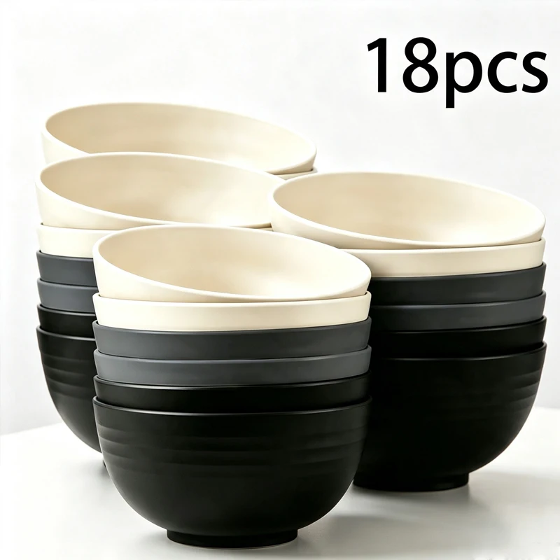 6/18-piece PP bowl set, available in black, beige, gray and other colors, suitable for kitchen and dining table.