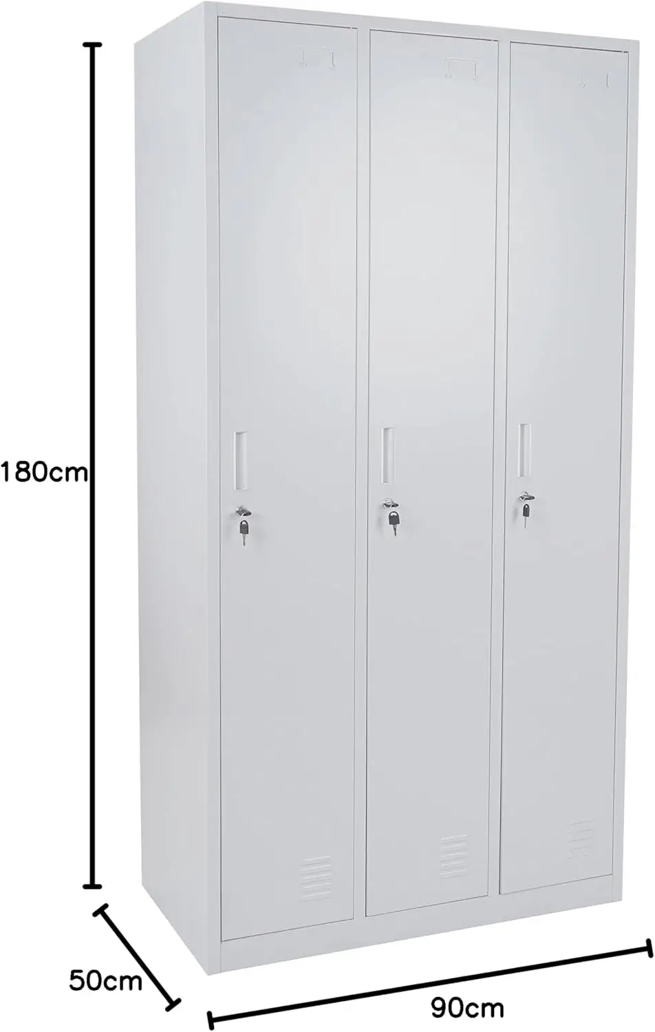 #￥forJINFENG Metal Locker 3 Compartments Grey 180cm Height 100kg Capacity Adjustable Height Knocked-Down Structure DIN Standard