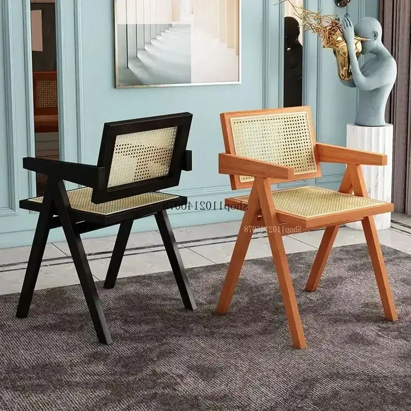 

Скандинавский обеденный стул из массива дерева и ротанга в ретро-стиле, кресло для отдыха для гостиной, спальни, туалетного столика, домашняя мебель для сидения