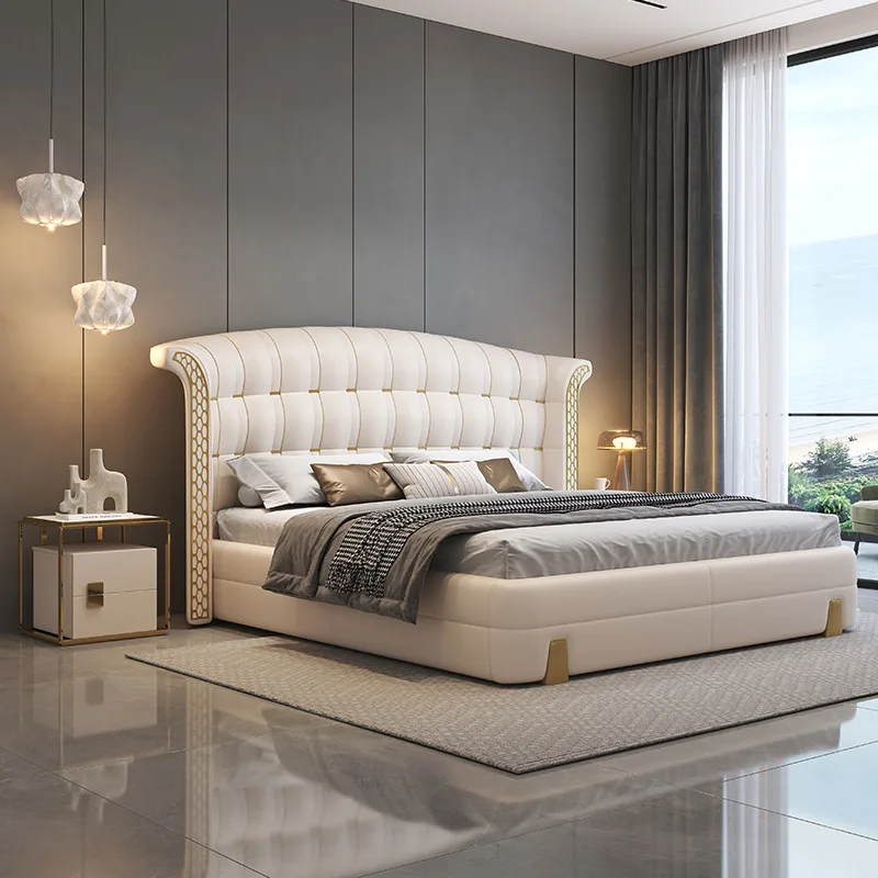 Set king Bed Modern Soft Double Leather Up-holstered Bed Popular Luxury Creative Designer Bedroom Furniture Frame for Home Hotel