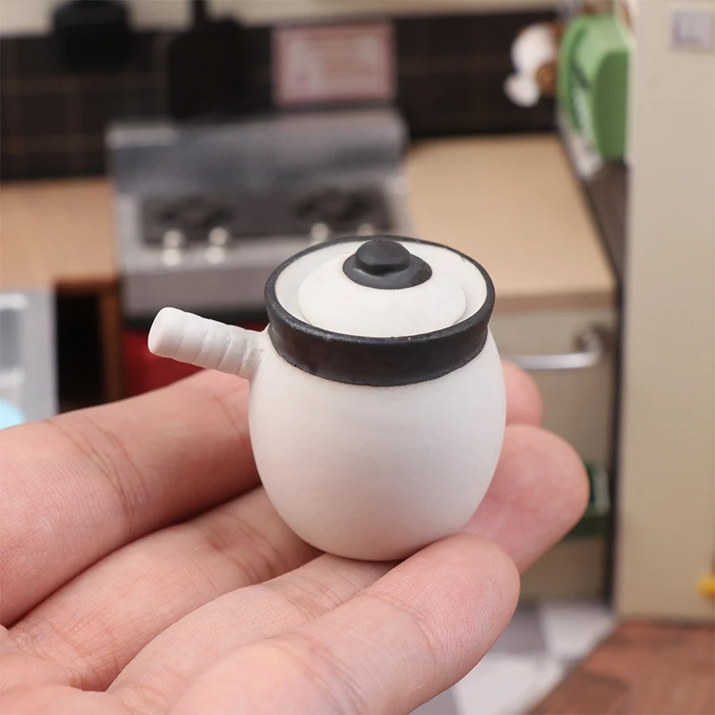 Cazuela de arcilla de simulación para casa de muñecas, modelo de olla, utensilio de cocina en miniatura para el hogar, artículos de cocina, juguetes para juego de imitación, 1/12