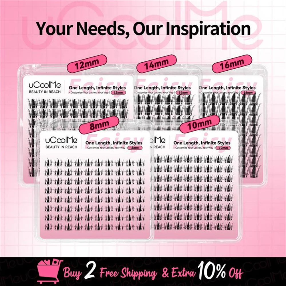 uCoolMe Lashes Fairy Uniform-length Manga Eyelashes 80pcs 8-16mm Full-Use Anime Single-size Lash Extension Home DIY Makeup Tool