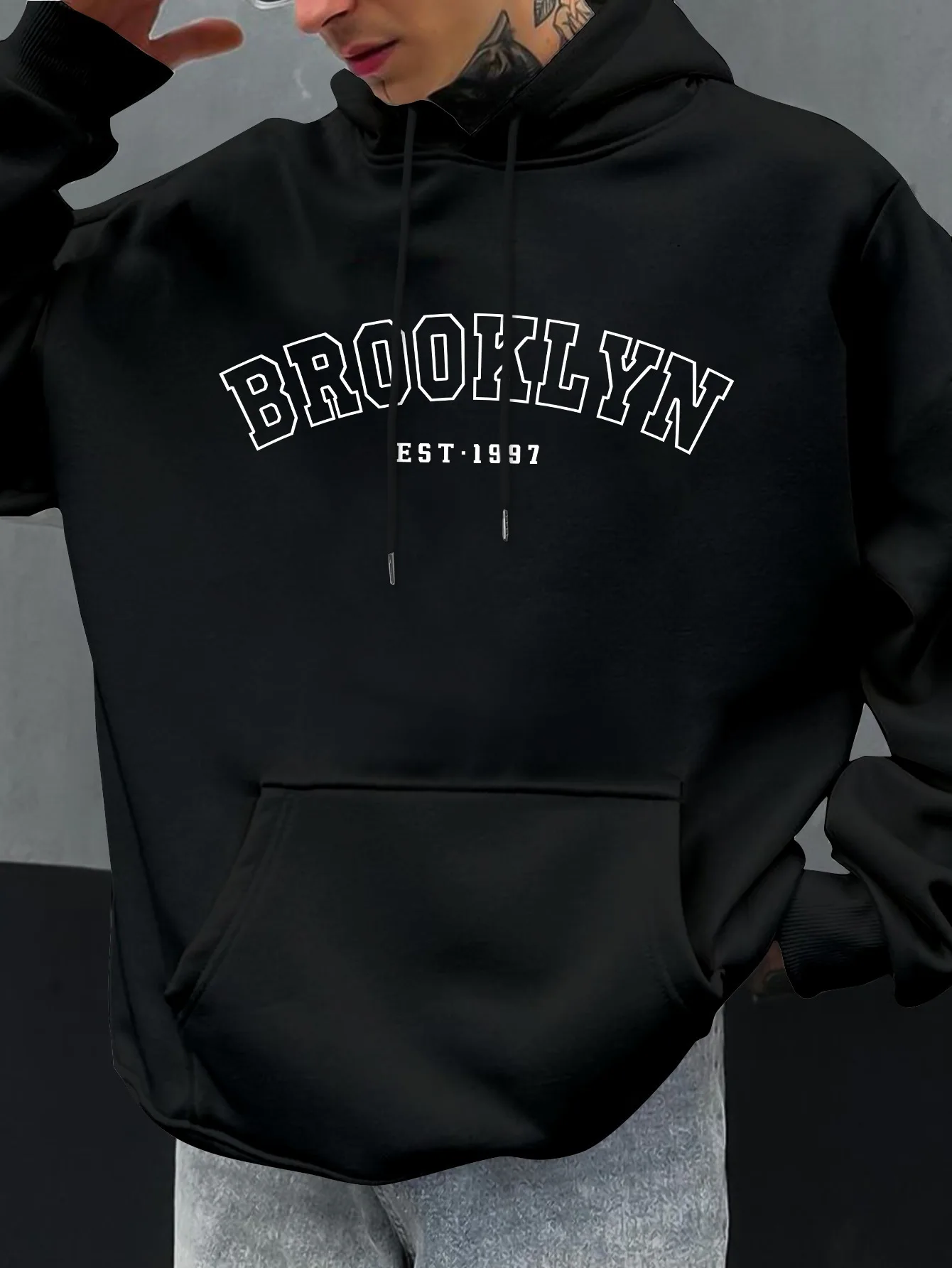 Print Men'S Drawstring Hoodie with Kangaroo Pocket and Hooded Pullover Hoodie