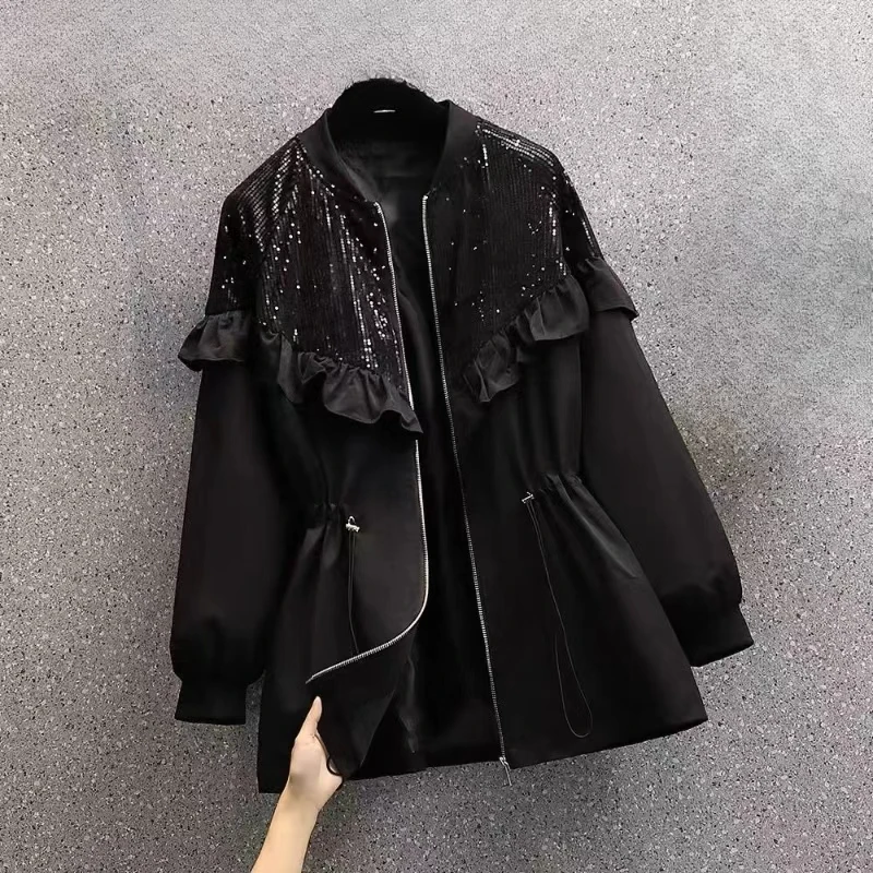 الربيع والخريف جديد شعبية الموضة مزاجه التنقل الفطريات الدانتيل مطرزة معطف المرأة رداء علوي غير رسمي الخصر رقيقة خندق معطف