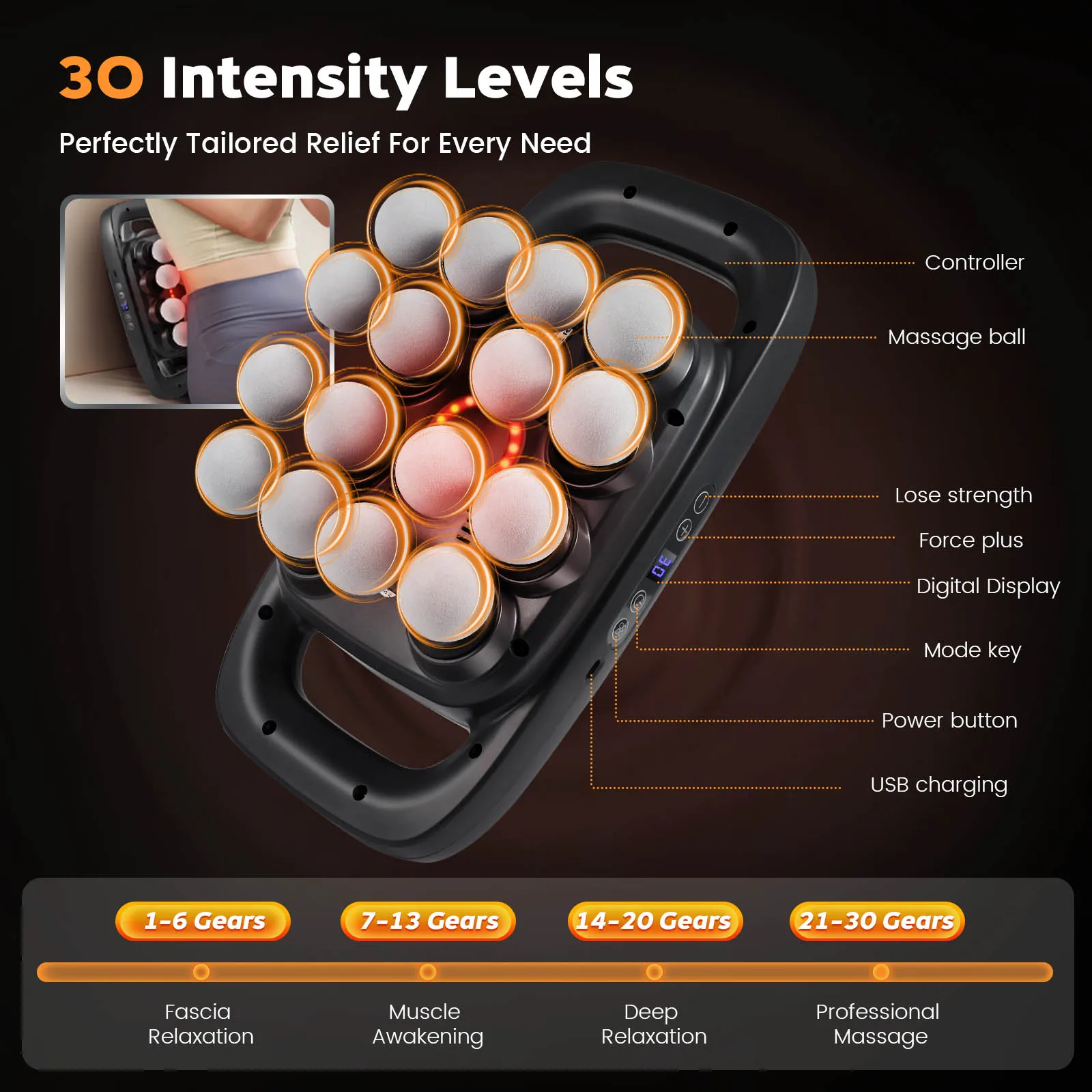 筋膜ガン筋肉マッサージガン高周波バックウエストマッサージ機 16 ヘッドボディショルダープロフェッショナル筋膜マッサージガン