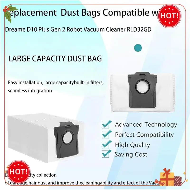Ensemble de remplacement de sac à poussière ABLE-9PCS pour accessoires pour aspirateur Robot Dreame D10 Plus Gen 2/RLD32GD