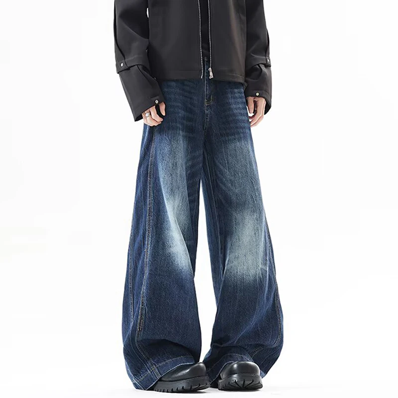 LUZHEN ファッション グラデーション ウォッシュド ルーズ ワイドレッグ デニムパンツ メンズ 2025 新作 ハイ クオリティ シンプル カジュアル ストレート ジーンズ JY3138