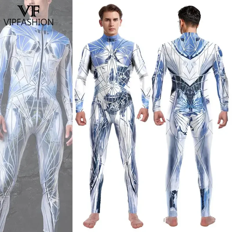 VIPFASHION-Catsuit à motif réfléchissant pour couple, impression 3D, costume de batterie sexy, fermeture à glissière arrière, costume de cosplay, vêtements de fête, hommes et femmes, zentai imbibé