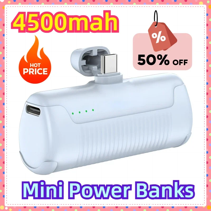 

4500mah Mini Power Banks For Iphone 15 Built-in Plug Portable Power Bank