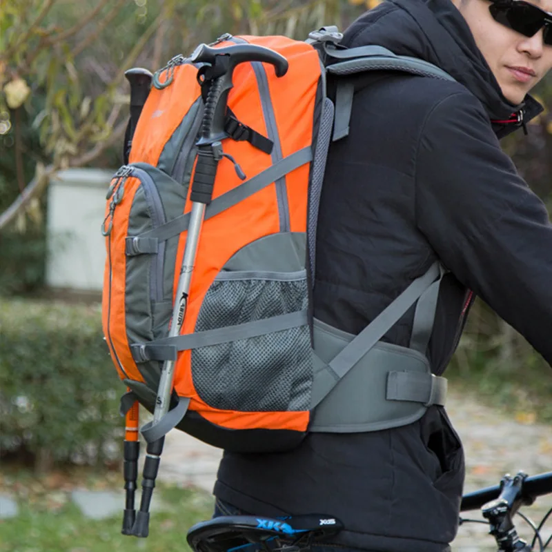 Mountaineering Bag Lightweight Hiking 45 L Large Capacity Waterproof Backpack Nylon Safety Reflective Double Back Sports Bag