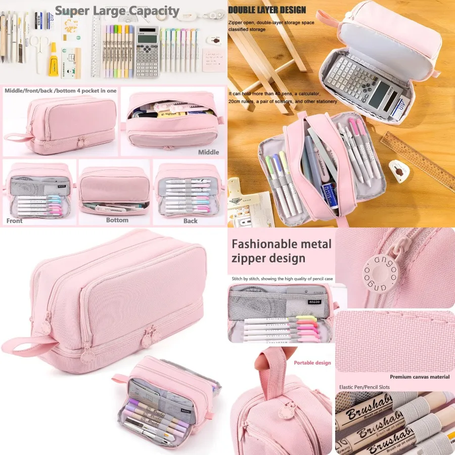 

Пенал MAMUNU большой емкости с 4 отделениями и застежкой-молнией, портативная ручка для эффективных канцелярских принадлежностей Organi