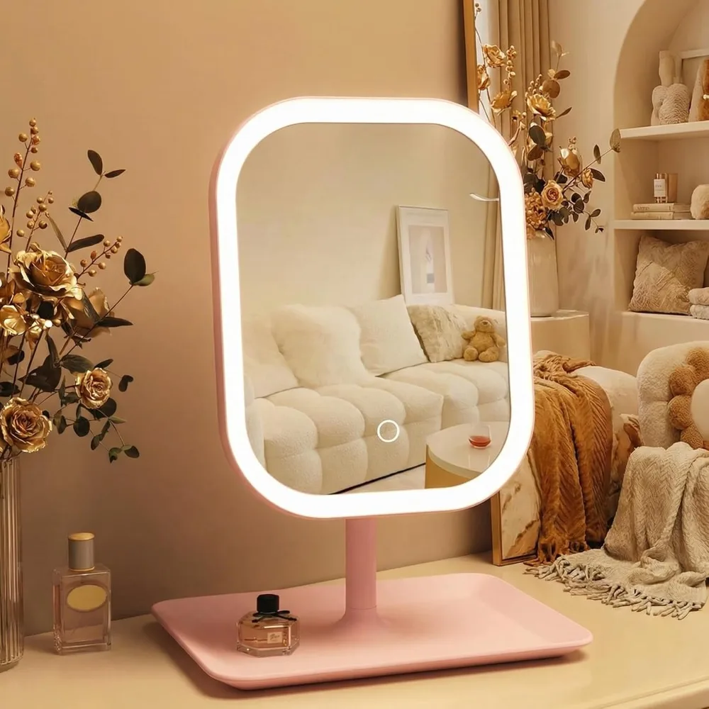 

Rechargeable LED Makeup Mirror with Touch Sensor Control 3 Light Modes 270 Degree Rotation Portable Travel Vanity Beauty Mirror