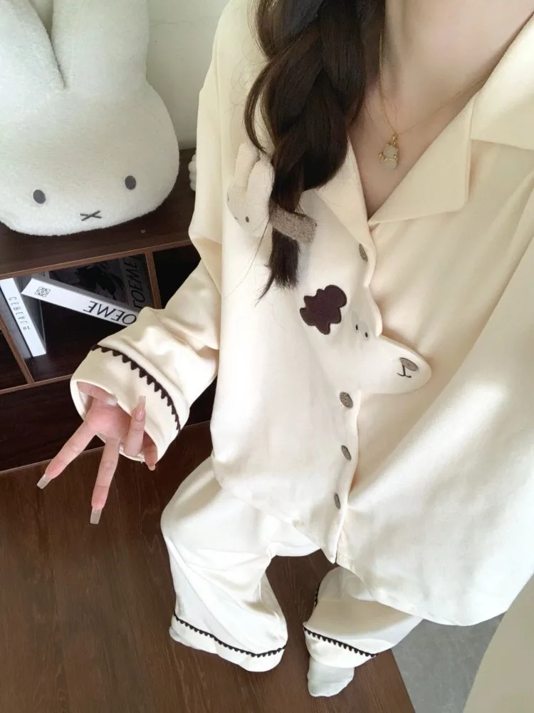 

Осенне-зимняя бархатная термопижама в корейском стиле с милым щенком для женщин, теплая одежда для дома, новинка 2025, стиль на открытом воздухе