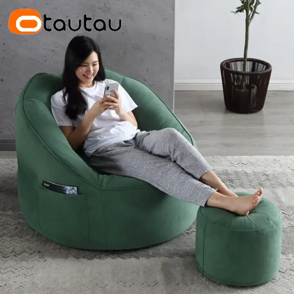 OTAUTAU Round Egg Nest Pouf Chair Bean Bag Cover Without Filler Floor Corner Seat Armchair Puff Ottoman Beanbag Couch Sac SF050