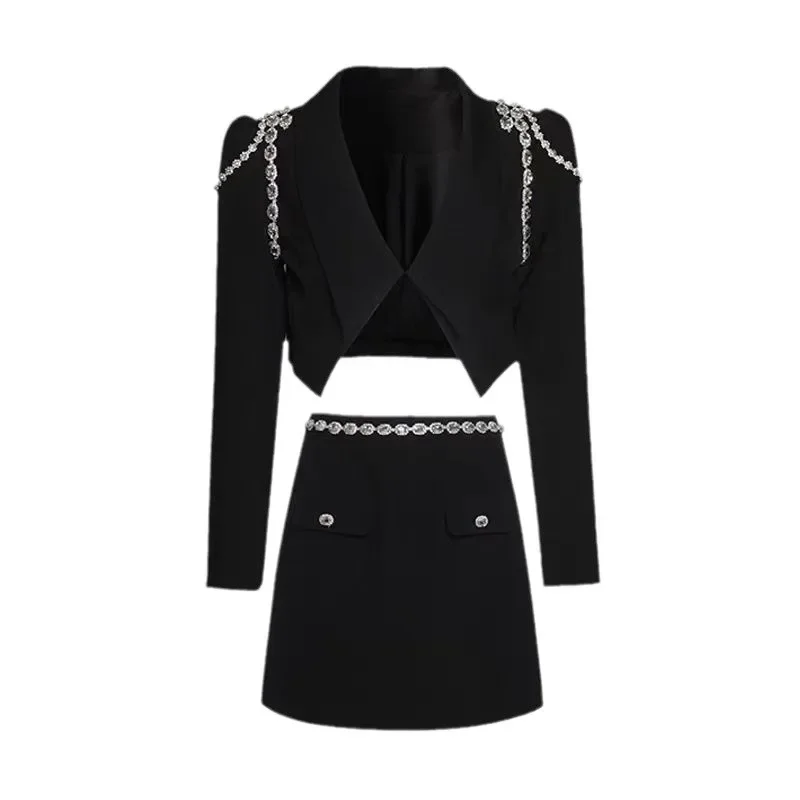 2025 ربيع الخريف أنيقة Ol سلسلة نسائية سترة قصيرة Harajuku الشرير سلاسل اقتصاص سترة عادية كم طويل سوبر معطف قصير