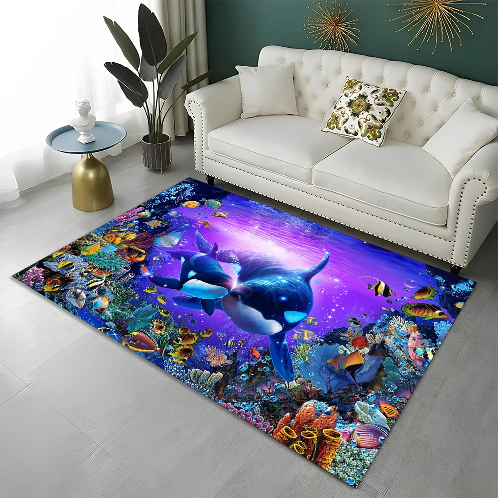 

3D Underwater World Seabed Fish Carpet Rug for Home Living Room Bedroom Sofa Doormat Decor,kids play Area Rug Non-slip Floor Mat