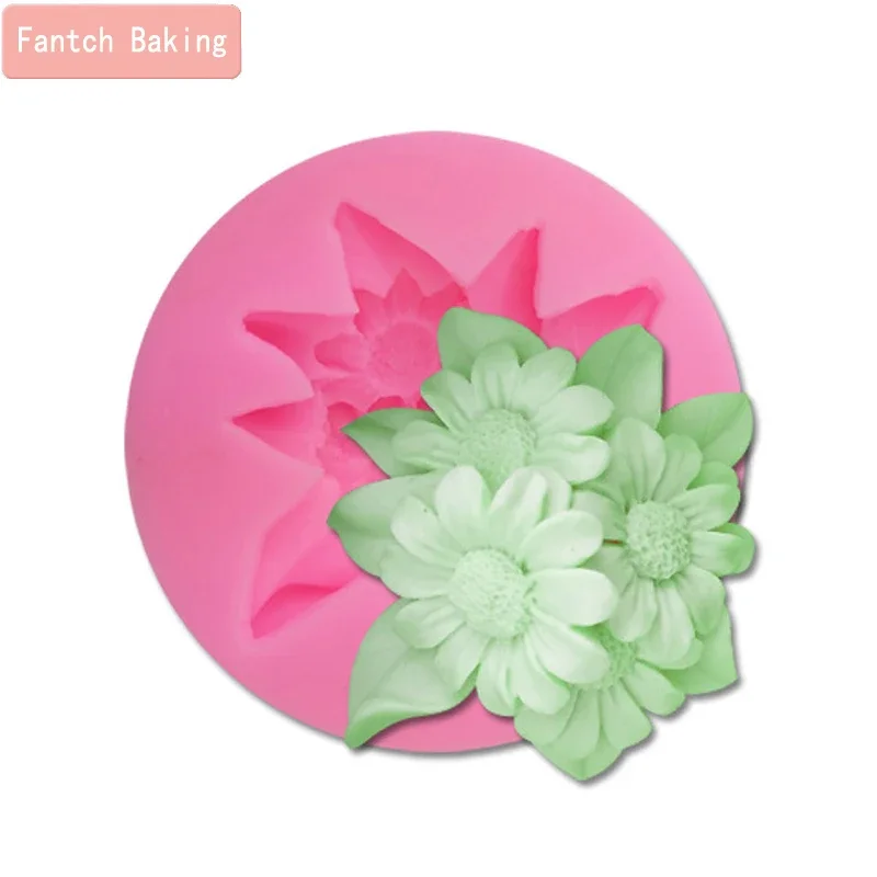 ดอกเบญจมาศดอกไม้รูปFondant Daisyซิลิโคนแม่พิมพ์หัตถกรรมช็อกโกแลตเบเกอรี่แม่พิมพ์เค้กตกแต่งเครื่องมือPastry Tool