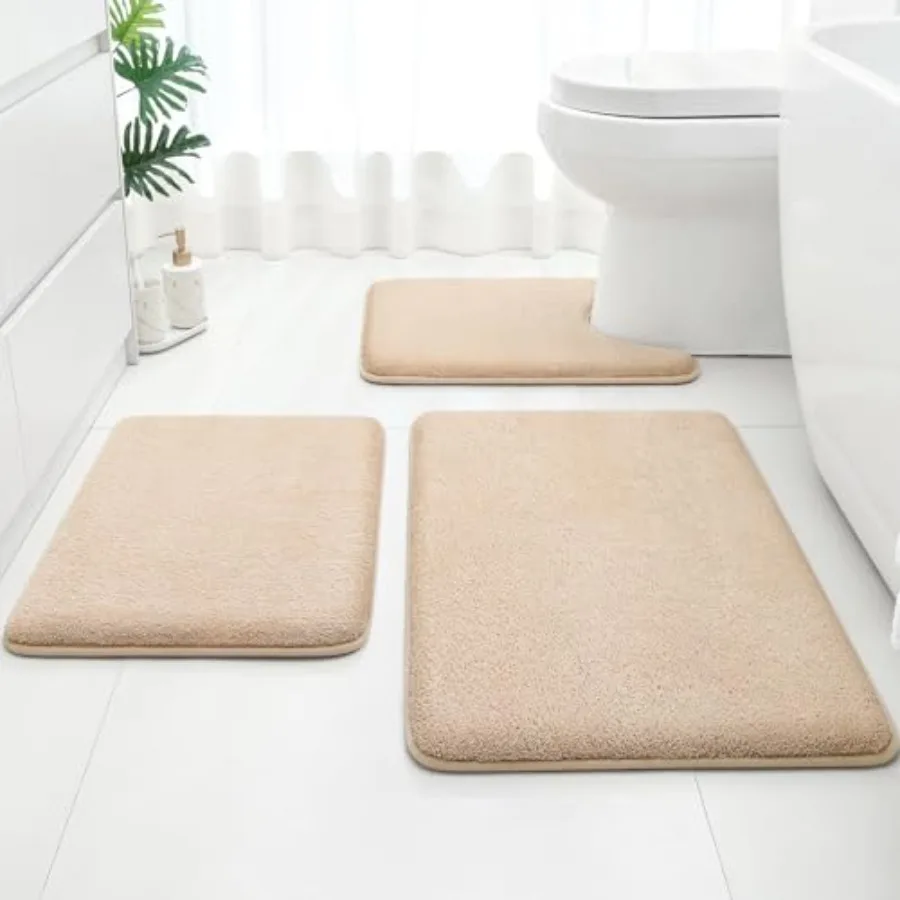 

Upgraded Bathroom Rugs Set 3 Pcs Extra Thick Absorbent Soft Memory Foam Washable Toilet Bath Mat 17"x24"+20"x32"+U Shape 20"x24