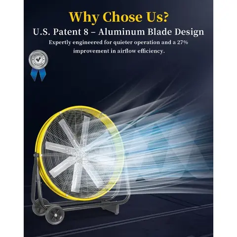24-tums industriell golvfläkt, 3-växlad höghastighetsverkstadsfläkt med 8 blad, kraftig trumfläkt, 9500 CFM utomhusfläktar i metall 10 best sales höghastighetsfläkt - №5
