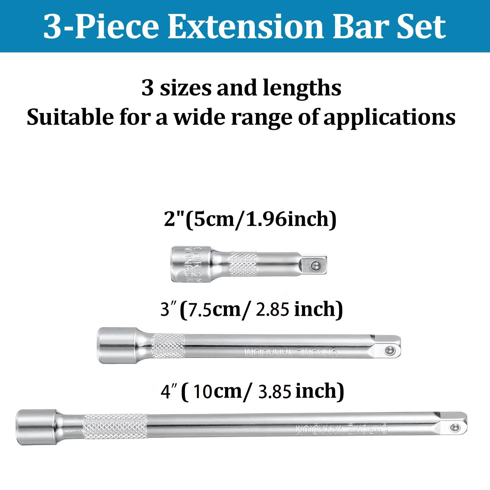Rafford 3-teiliges 1/4-Zoll-Steckschlüssel-Verlängerungsset - 50/75/100mm Verlängerung, Universelles Handwerkzeug für Autoreparatur & DIY – Detail 1