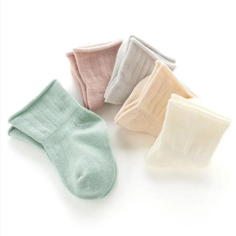 New 3pairs/lot All Season Infant Girls Socks Loose Mouth Breathable Solid Color Baby Girls Socks 100% Cotton  Children Sock Kit