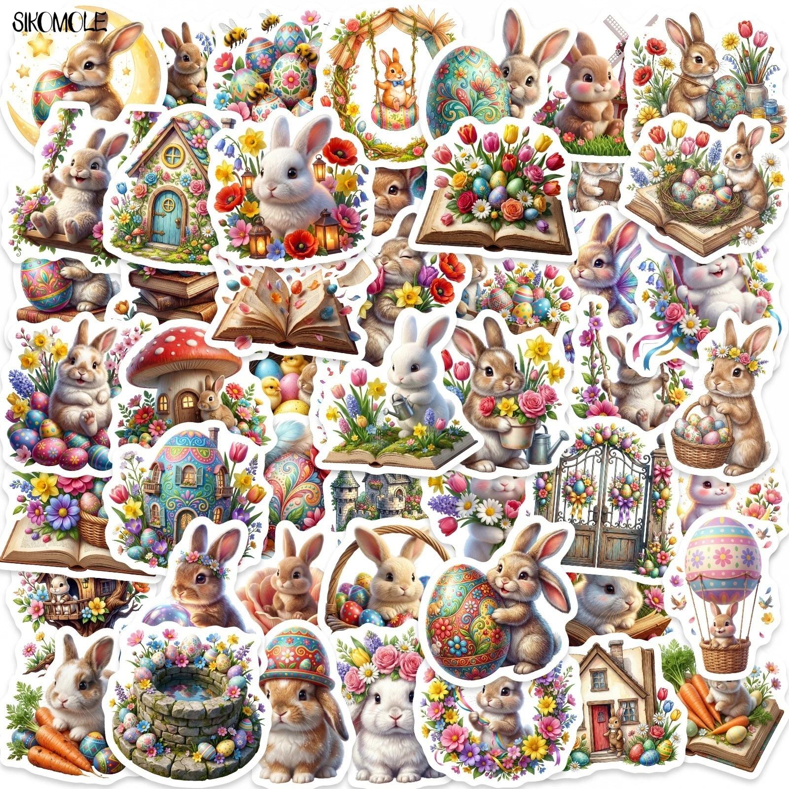 

10/30/50PCS Cartoon Cute Egg Rabbit Stickers Aesthetic Easter Flower DIY Toys Guitar Luggage Suitcase Decals Graffiti Sticker