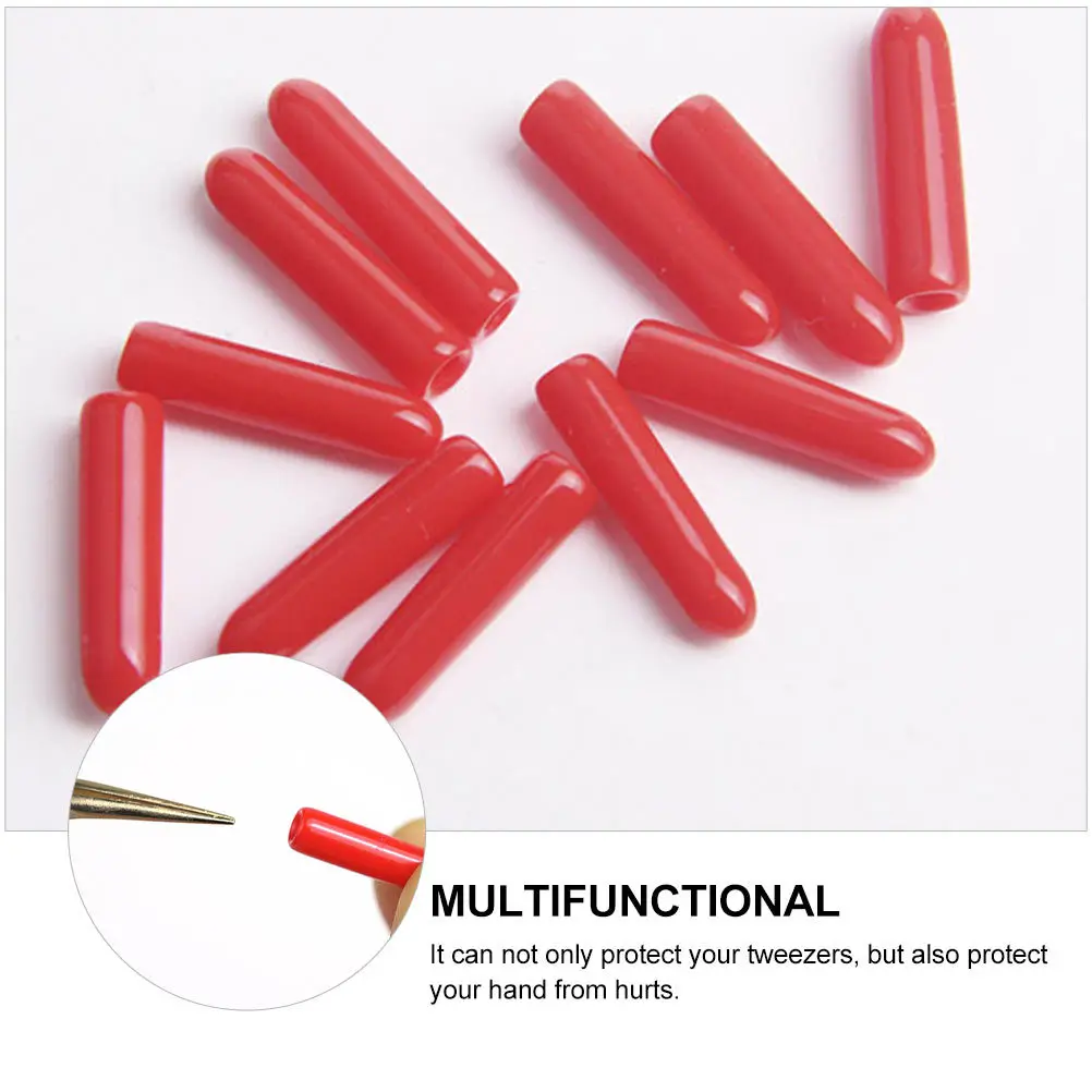 

100Pcs Eyelash Tweezers Silicone Protective Covers Red Non-Slip Sleeve Small Size Cap Accessory for Grafting Stainless Steel