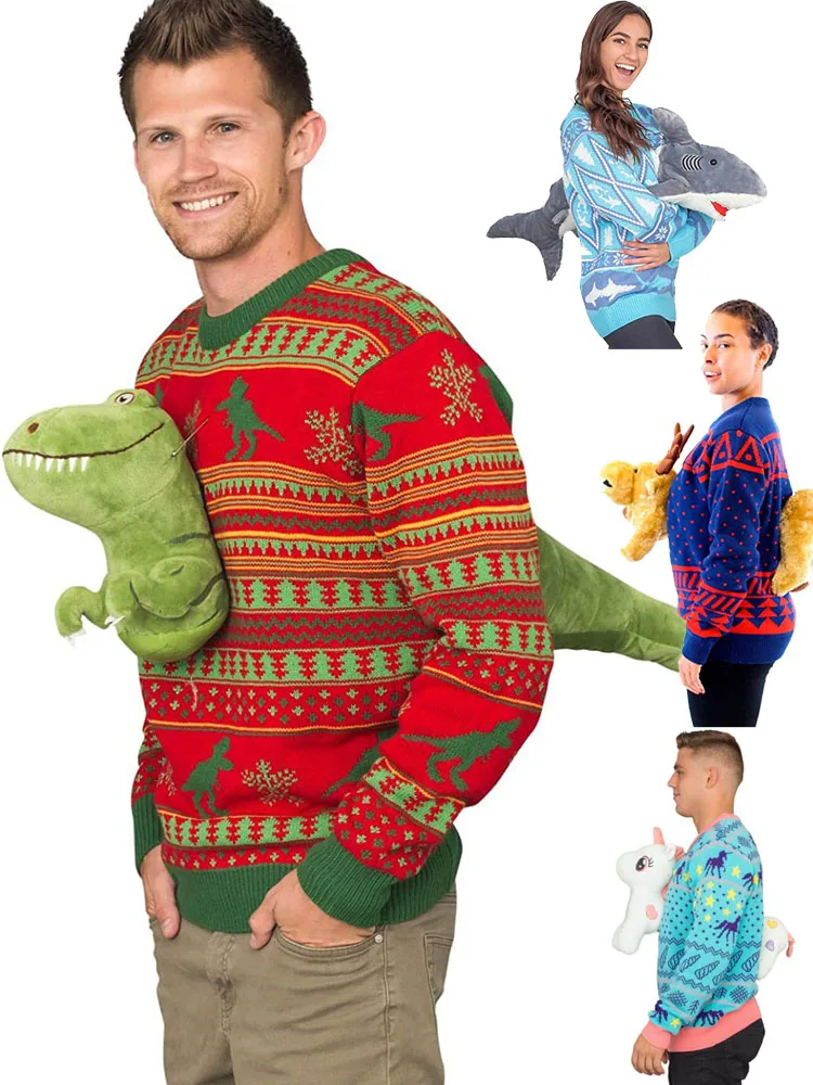 

Ugly Cisas Sweater ex Knitwear Long Sve round Ne Warm Breathable Youthful Sle Animal Pattern Winter Faion