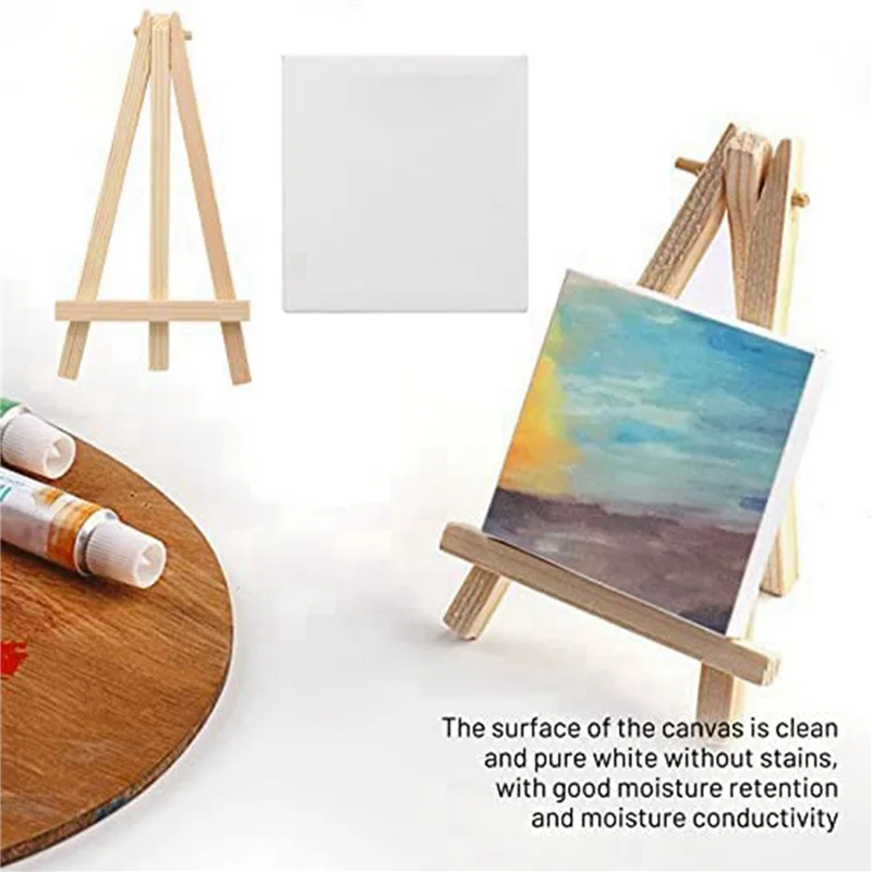 

32 Pack 4 X 4 Inch Stretched Mini Canvases Small Painting Canvas With Easel Art Canvases For Kids Painting Craft