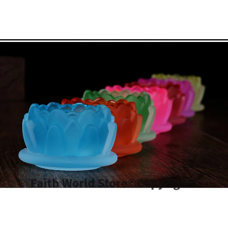 Wholesale Buddhist articles -efficacious HOME family Protection Talisman- 7 Colored Glaze Lotus lamp holder Holy water cup+A7