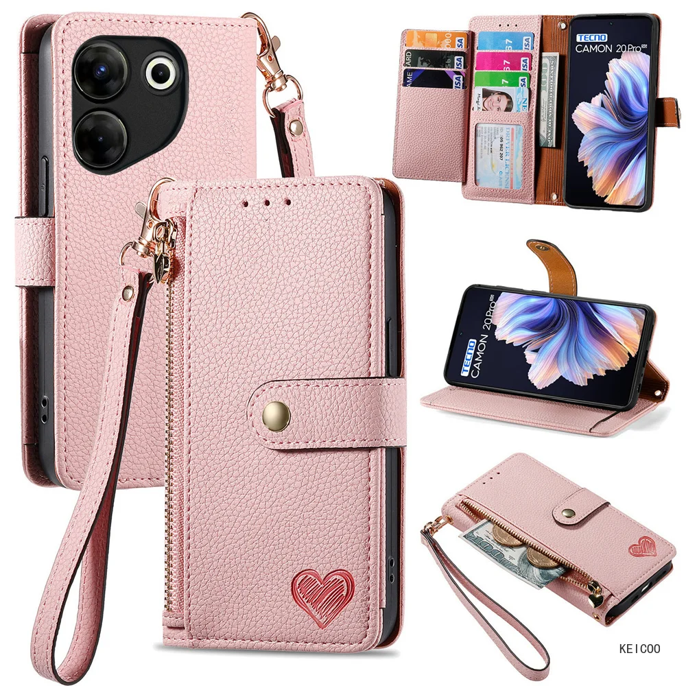 Flip Cover Type Multi-Card Slot Phone Cover for Tecno Camon 18 18P 20 Pro 4G 5G Phone Shell Zipper Wallet Clip Stand Phone Case