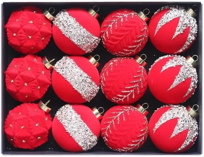 12PCS 8CM Christmas Dall Decorations for Christmas Tree Decor Wedding Party Decorations Ball Ornaments For Holiday Wedding Mardi Gras Party