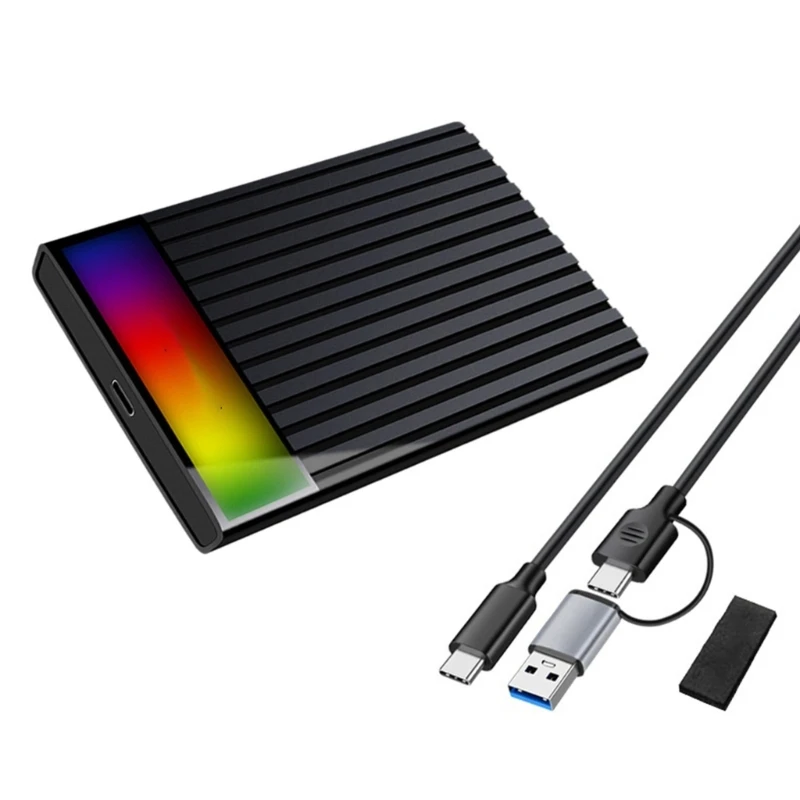 

2.5" USB Enclosure Enclosure Storage USB 6Gbps SSD Enclosure Case with RGB Light Data Transfer for Laptops