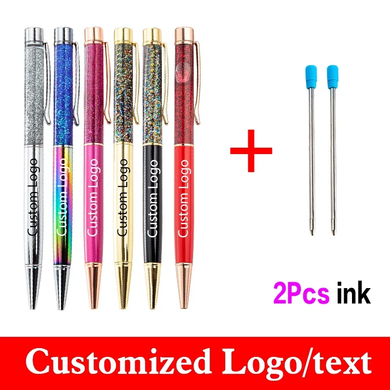 

Color Gold Chalk 1+2pcs/set Creative Metal Pen Get 2 Ink Customized LOGO Exquisite Gift Ballpoint Pen Wholesale Office Supplies