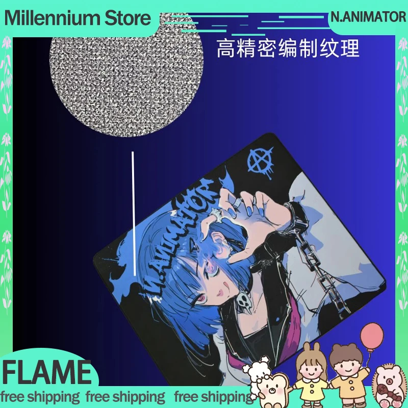 

N.Animator Flame Mousepad Anime Mouse Pad 490*420*4mm Size Customized Gaming Mouse Pad Esports PC Accessories Custom Mousepad