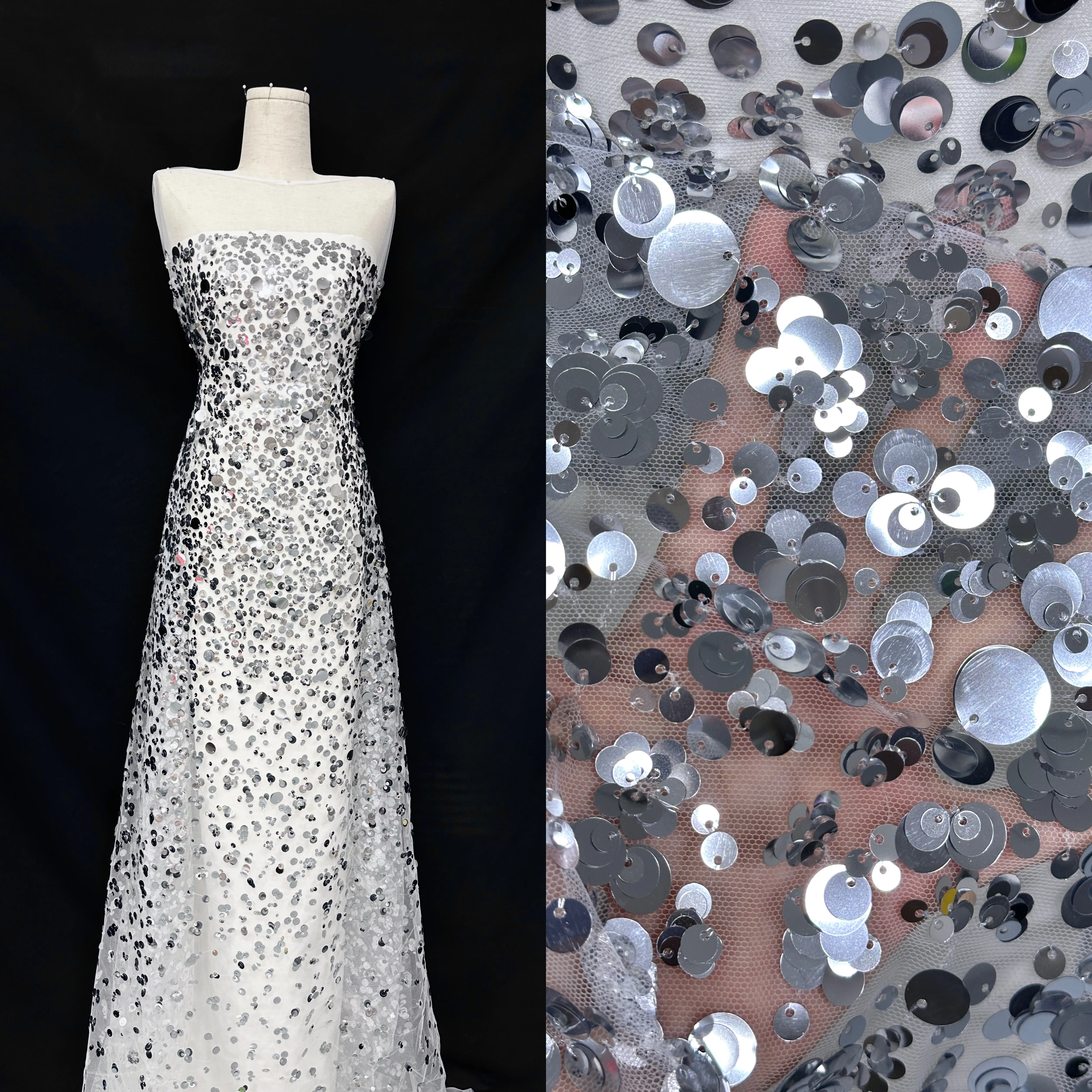 

5 Yards High Quality Sequins Lace Fabric Embroidery Mesh for Women's Wedding Party Dresses