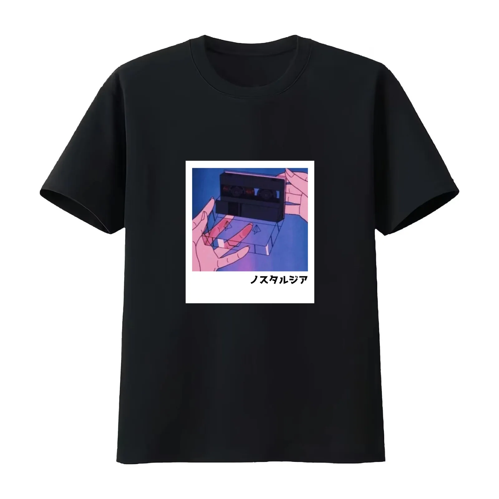 Anime Cassette Tape Retro Anime Aesthetic T-Shirt Summer Casual Cotton Tee Oversized Streetwear Tops Vintage Graphic Print