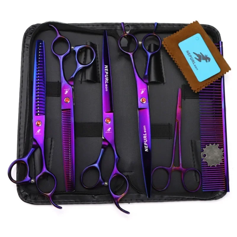 8.0 Inch Pet Dog Grooming Thinning Cutting Curved Scissors Set Grooming Shears Dogs Scissors Kit 7.5 Inch Big/small Teeth Shears