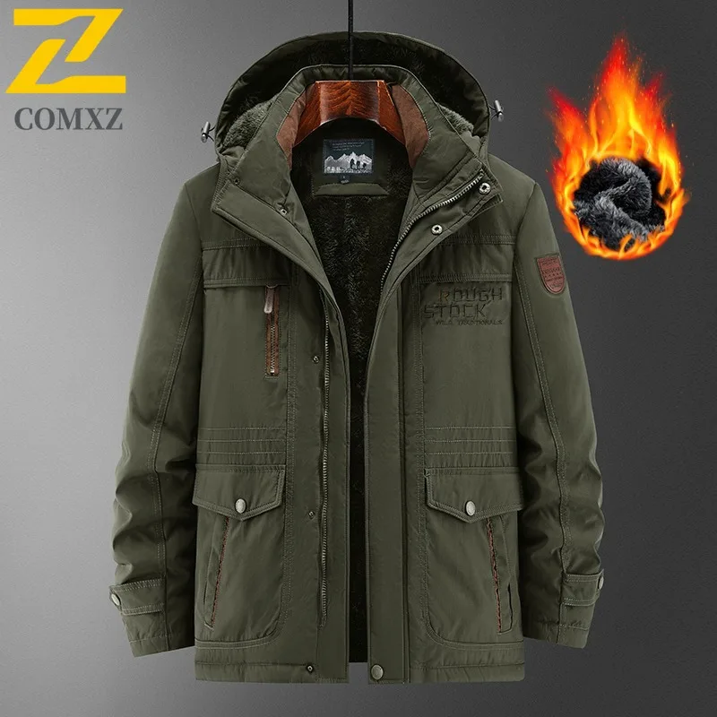 

COMXZ New Men Padded Jacket 2025 Trendy Hooded Collar American Style Lightweight Parka Plus Size Hiking Windproof Warm Jackets