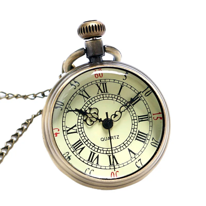 3pcs Vintage Fashion Quartz Pocket Watch,Bronze Roman Pocket Watch Antique Numerals Chain Necklace Pendant Quartz