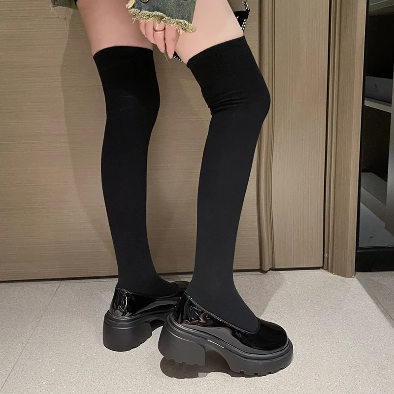 Sexy Slim Over The Knee Sock Boots Women Elastic Knitted Thick Heel Long Boots Woman Autumn Winter Slip-On Platform Lolita Shoes