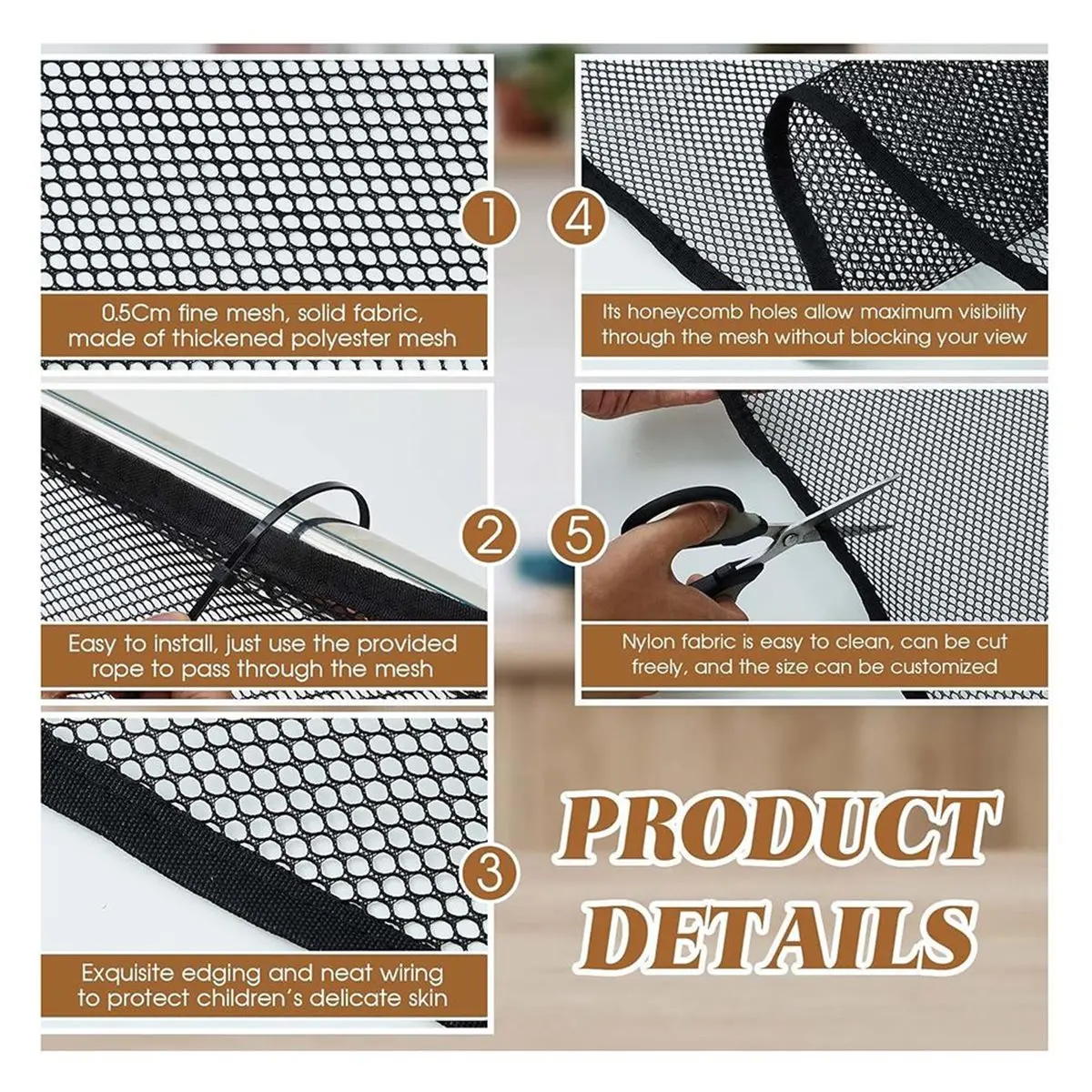 COFA Banister Guard 15 X 3 Ft Balcony Netting for Kids Pets Stairway Safety Net Baby Fence Door Balcony Netting Safety Mesh
