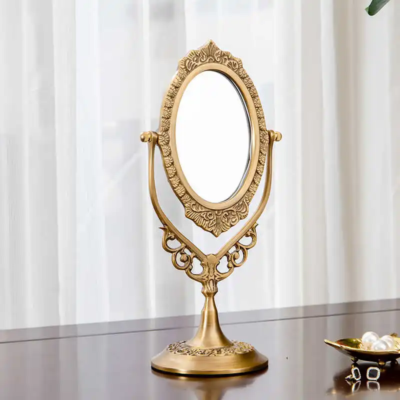 NEW   Dresser Retro Bronze Mirror Arc Vanity Mirror Study Hotel Cafe Home Decoration Ornament