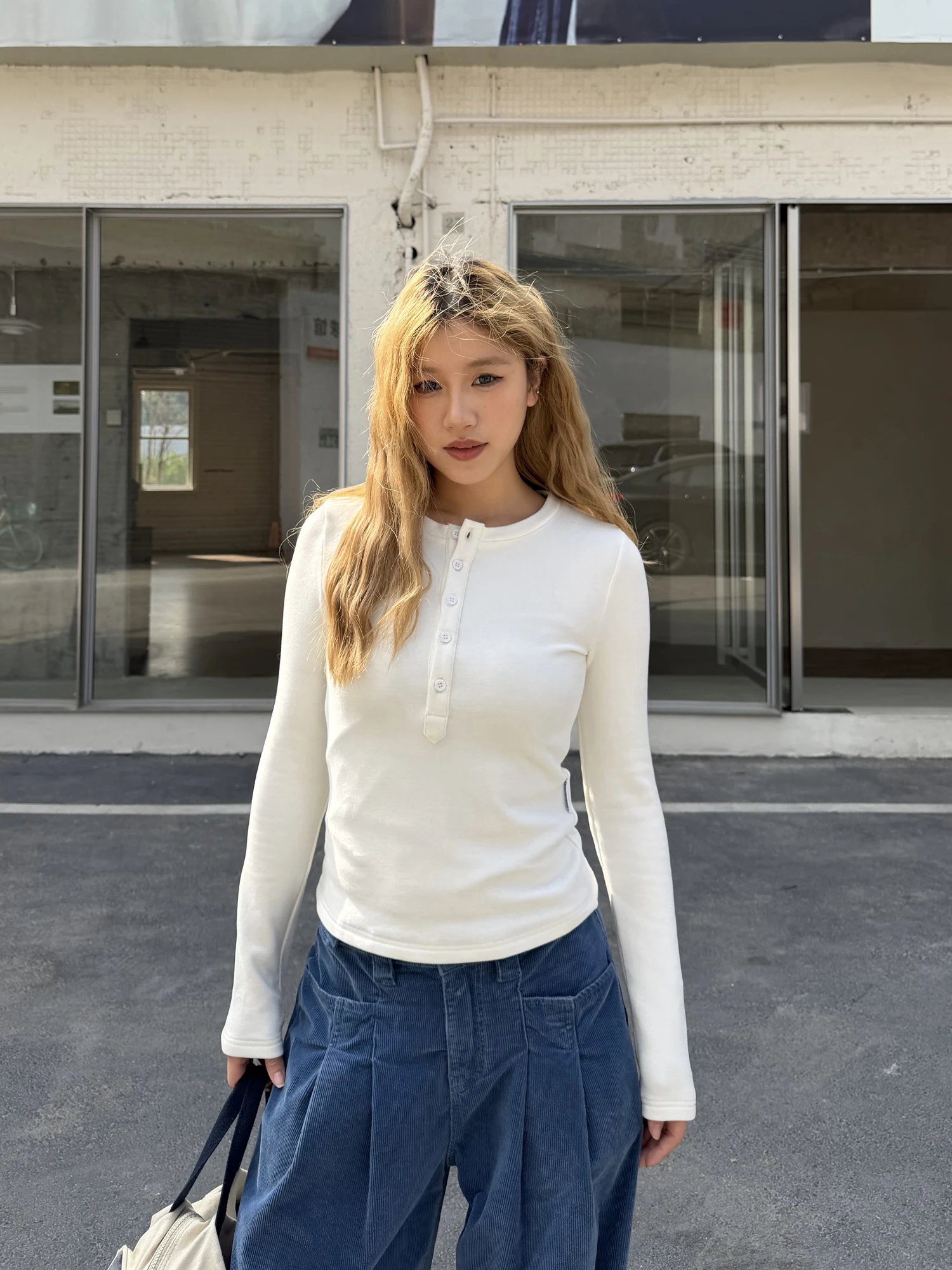 

Chuan Chuan Ya Women's Long Sve Fce Lined Slim Fit Henry Collar T-irt American Sle Base Layer irt Inner And Outer...