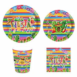Mexican Fiesta Cctus Party Disposable Tableware Sets Paper Plates Cups Napkins Mexican Cinco De Mayo Party Dinnerware Decor