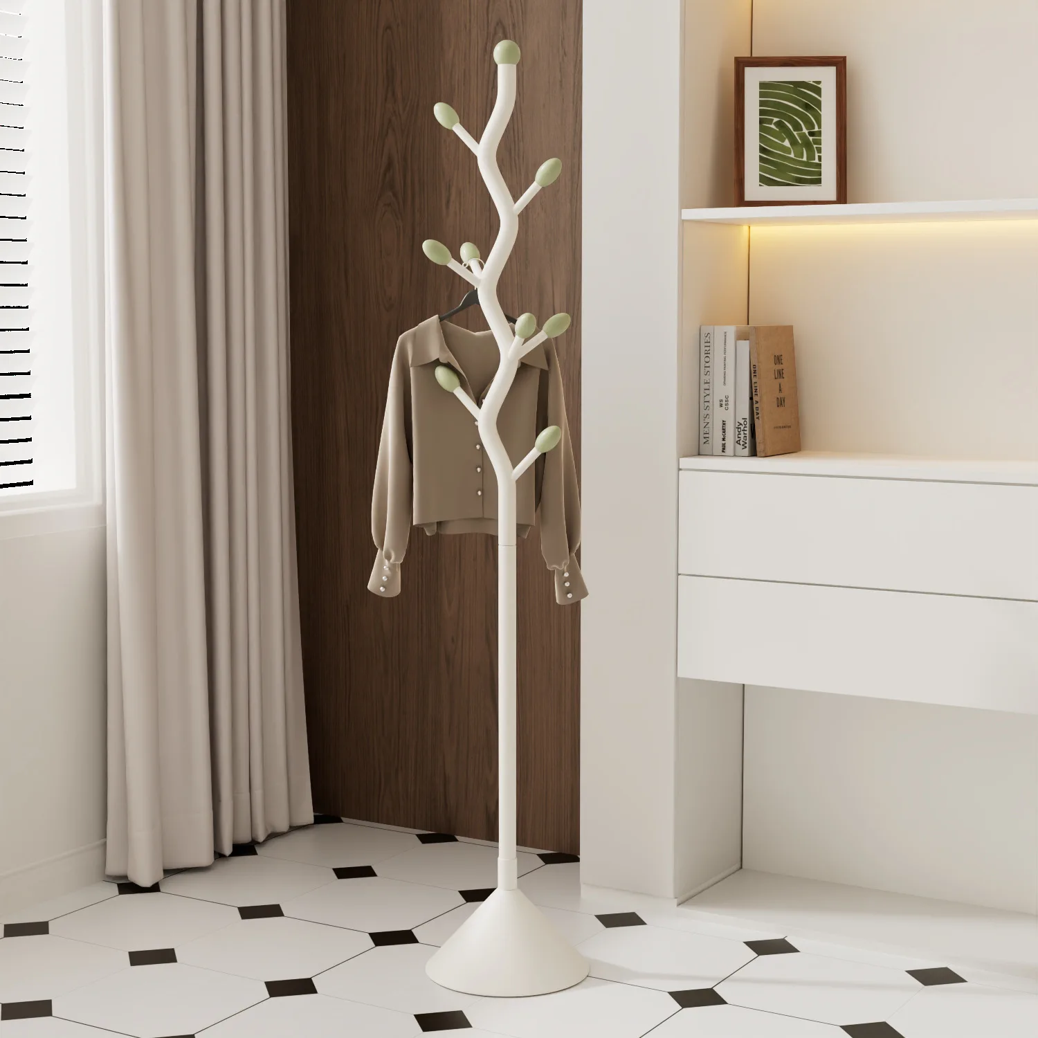 

Cream-colored freestanding coat rack for bedroom living room entrance hallway use with Italian minimalist luxury design for