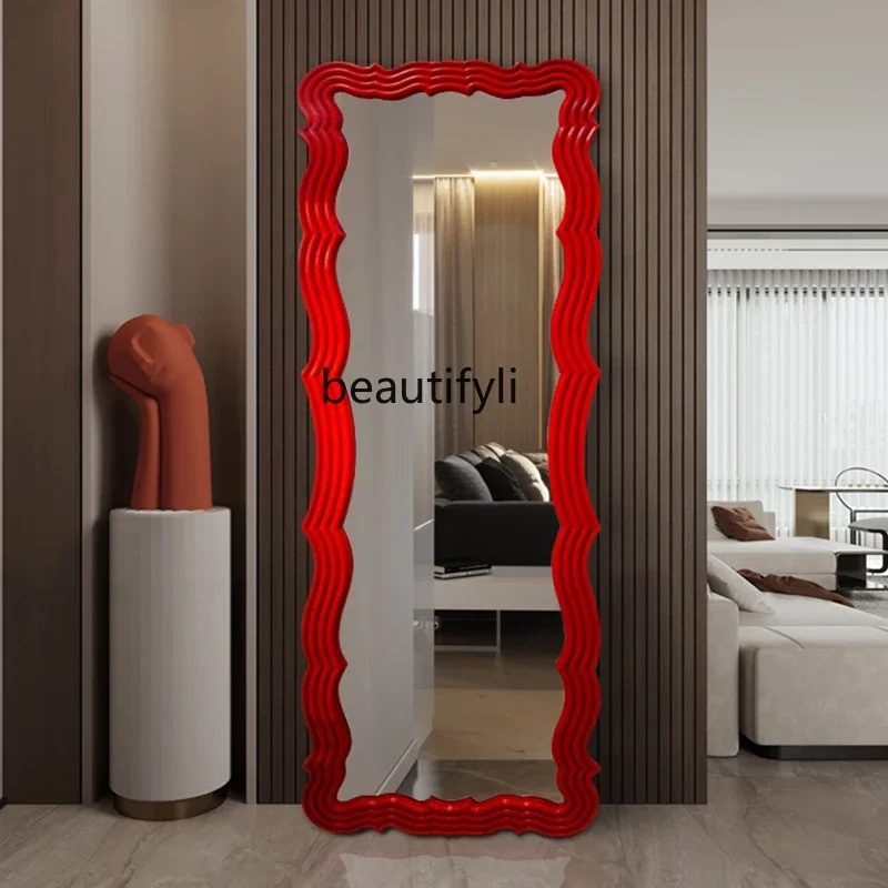 a44  Red Wave Full-Length Mirror Good-looking Design Sense Home Dressing Mirror Home Floor Mirror