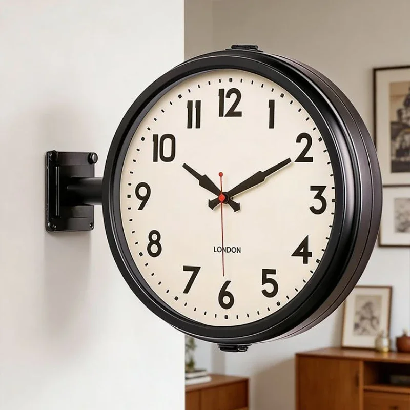 Double Sided Wall Clock Simple Corner Wall-mounted Clock Light Luxury High-end Clocks Creative Two-sided Living Room Clocks