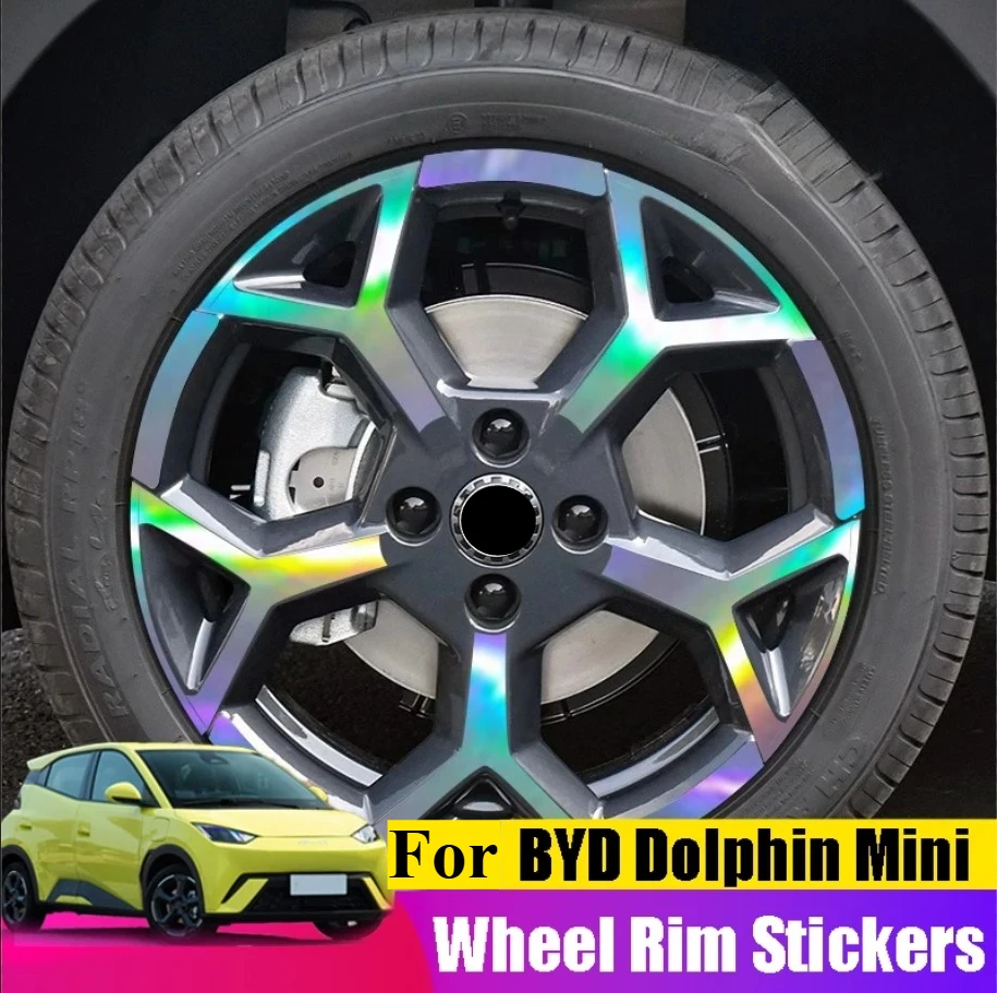 For ​​BYD Seagull Dolphin Mini 2025 Wheel Rim Stickers - Laser Holographic Reflective Edging with Hydrophobic Protection